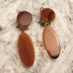 Vintage lucite tortoise-shell brown drop clip on earrings
